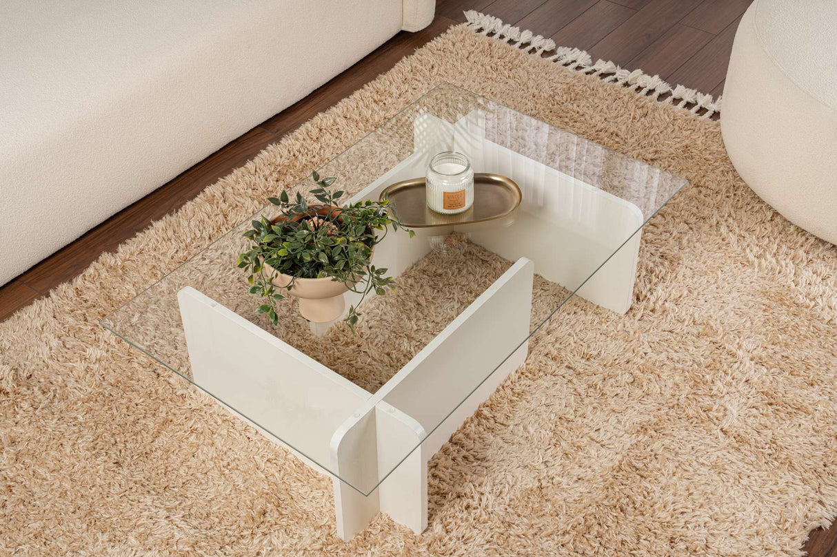 Coffee Table White Melamine Glass Opal 105x65x30 cm