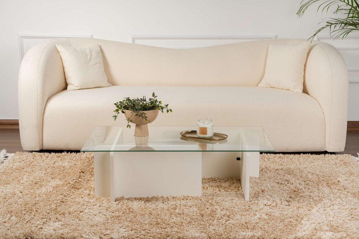 Coffee Table White Melamine Glass Opal 105x65x30 cm