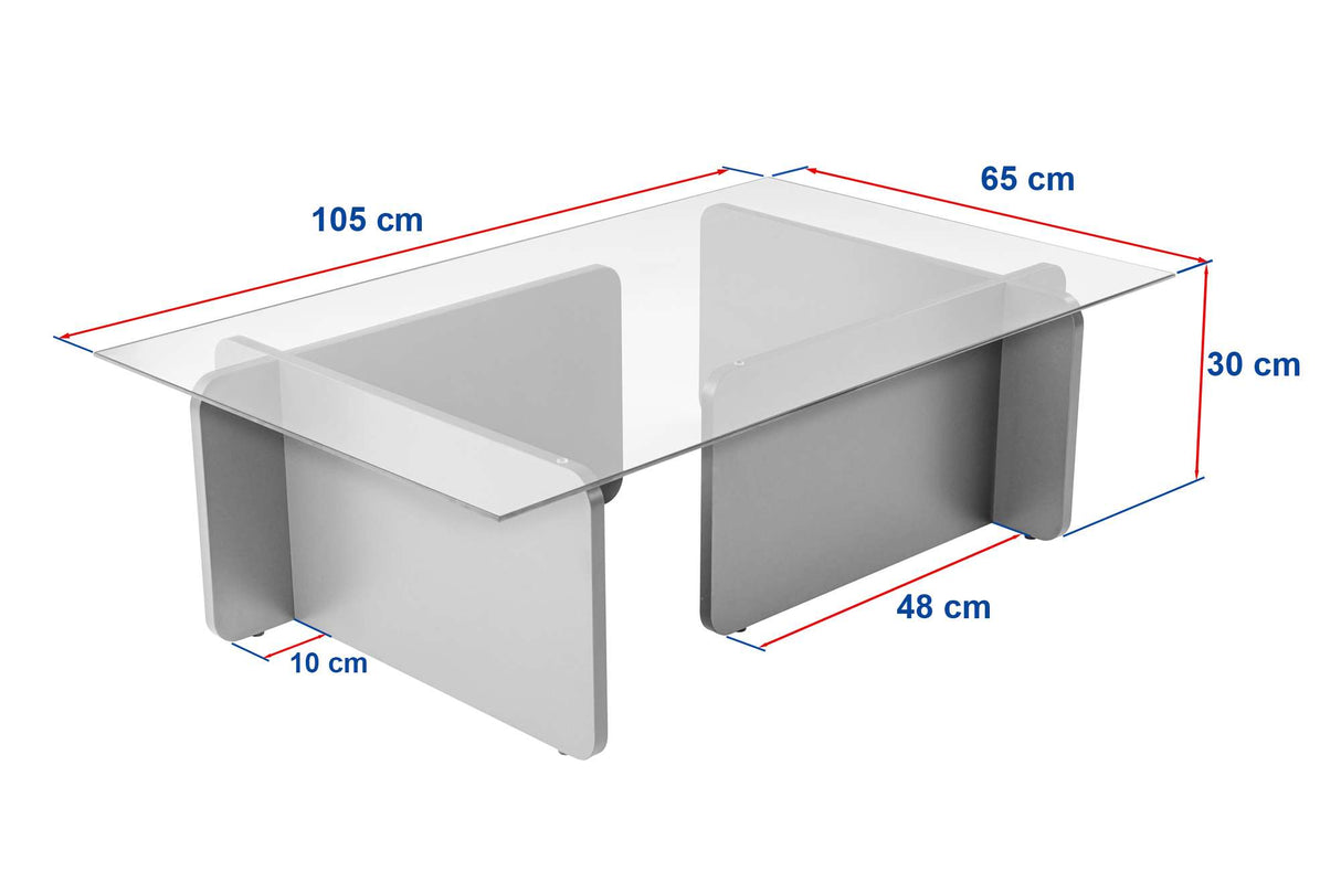 Salontafels - Salontafel Wit Melamine Glas Opal 105x65x30 cm - Dimehouse
