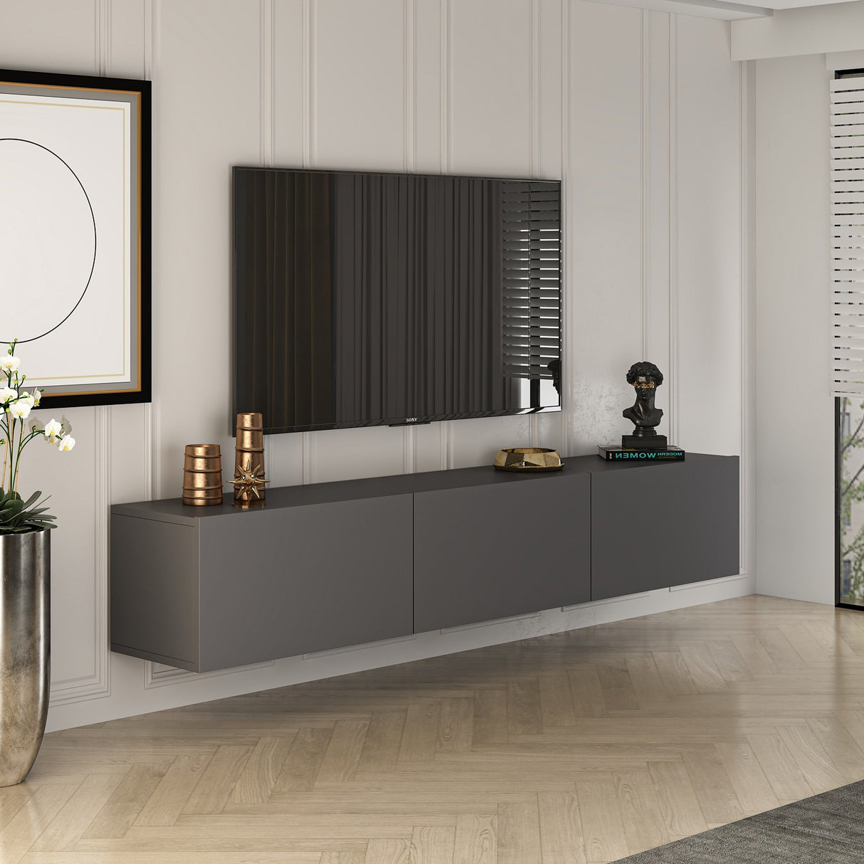 West Wall shelf anthracite 150 cm Melamine-coated wood