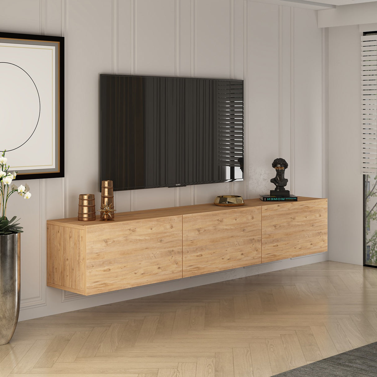 West TV cabinet Atlantic pine 150 cm Melamine-faced wood composite