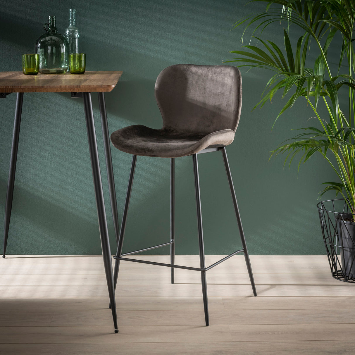Modern Velvet Bar Stool Anthracite Without Armrests Argo