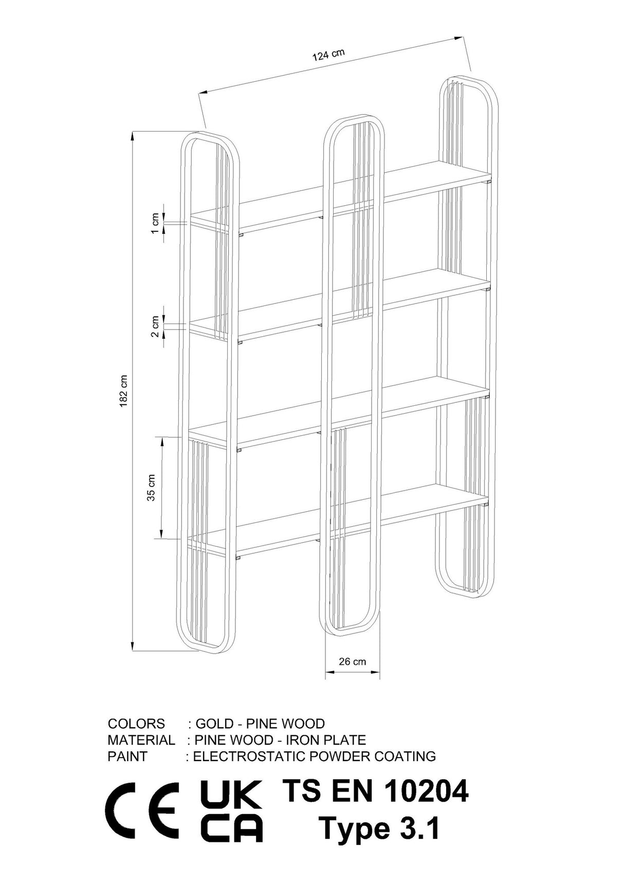 Boekenkasten - Boekenkast Sierra Geel Melamine 124x182x26 cm - Dimehouse