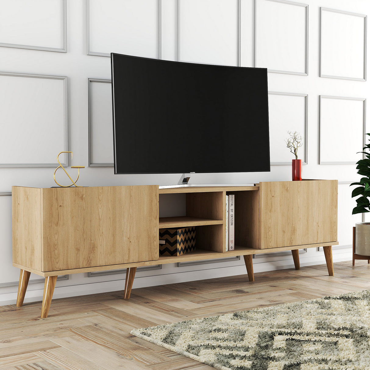 TV Meubels - TV Meubel Lotus Eik Melamine 180x50x34 cm - Dimehouse
