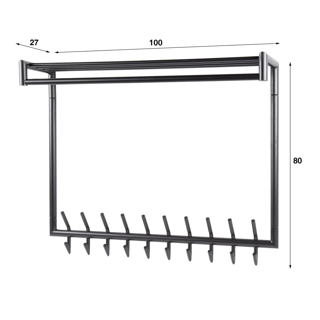 Coat rack Kym 20-Hook Dark Gray - With Rod