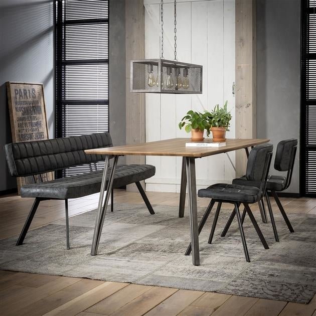 Dining room sofa Madrid DH Interior Black LxWxH 186x44x22 Faux leather Atmospheric photo diagonal front view