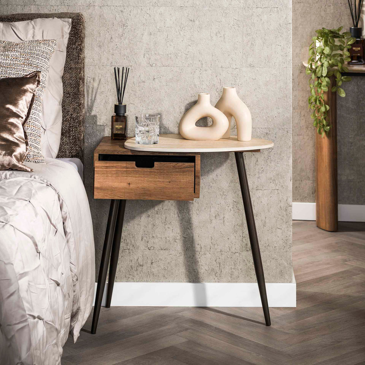 Borea Nightstand Right 1 drawer Ceramic Travertine