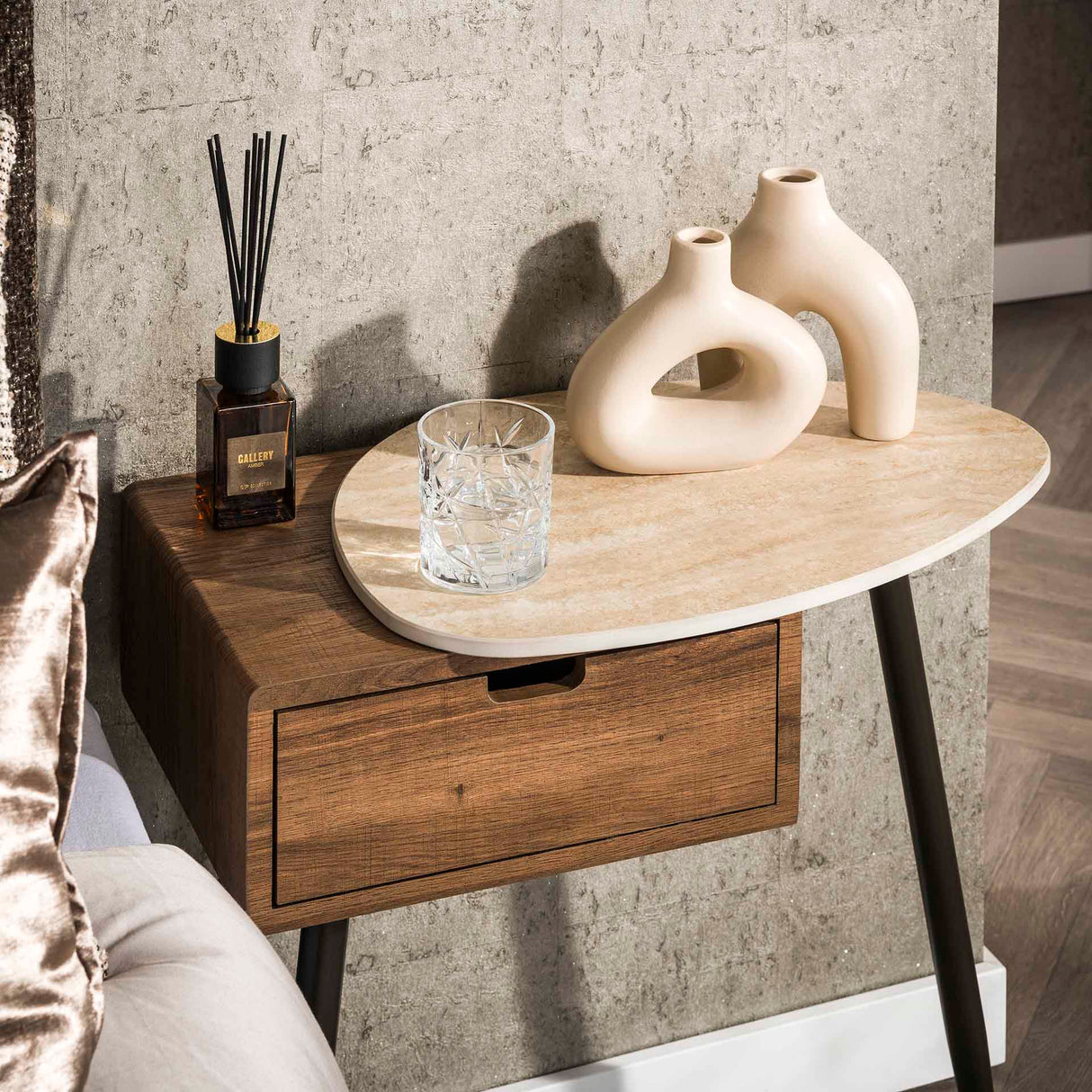 Borea Nightstand Right 1 drawer Ceramic Travertine