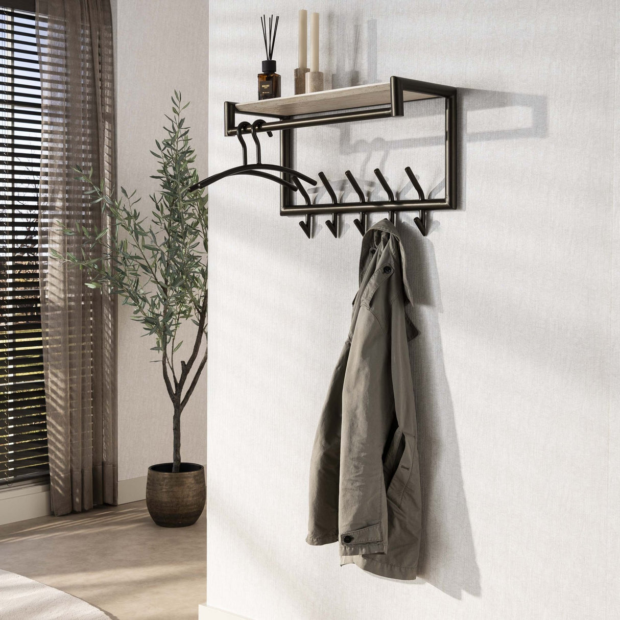 Hook wall Travertine 2x5 hooks 65 cm Melamine