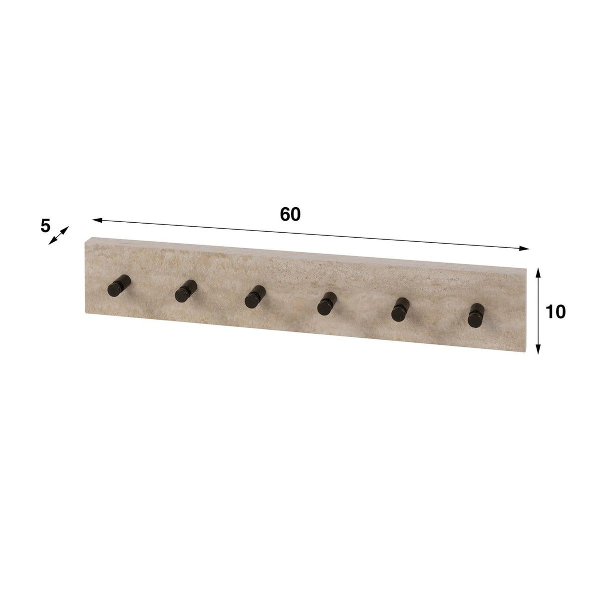 Borea Ceramic Travertine Coat Rack, 6 Hooks, 60 cm
