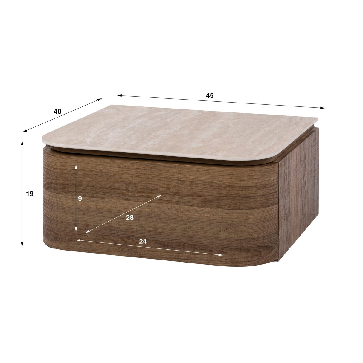 Floating bedside table with 1 drawer ceramic travertine oak Cady