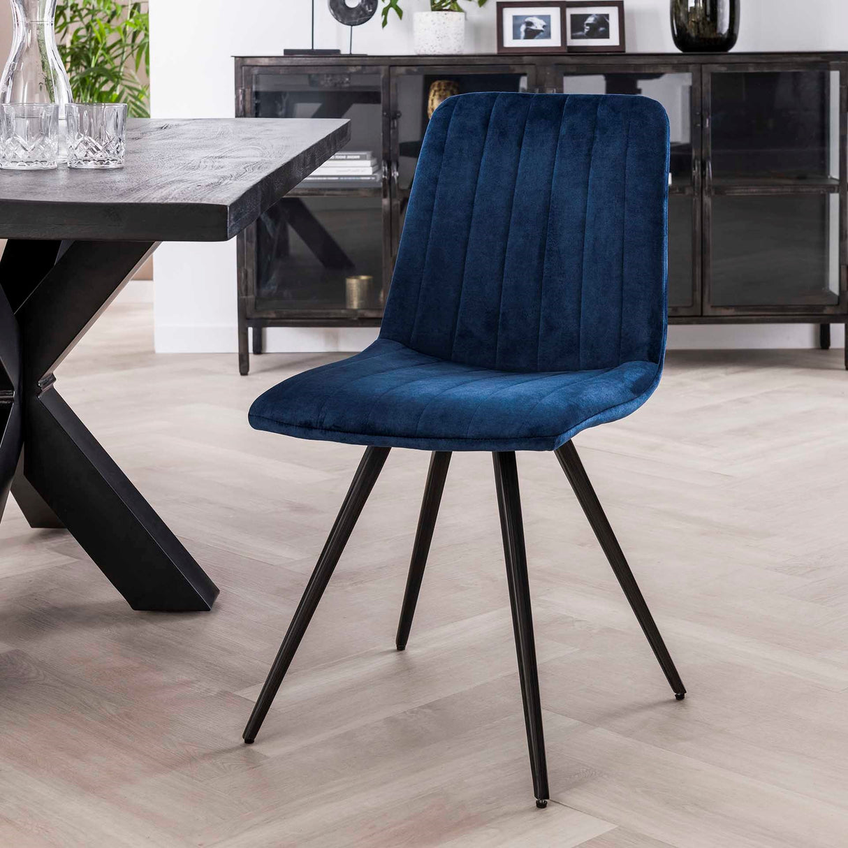 Sadie Velvet Dining Chair Blue - Without Armrests
