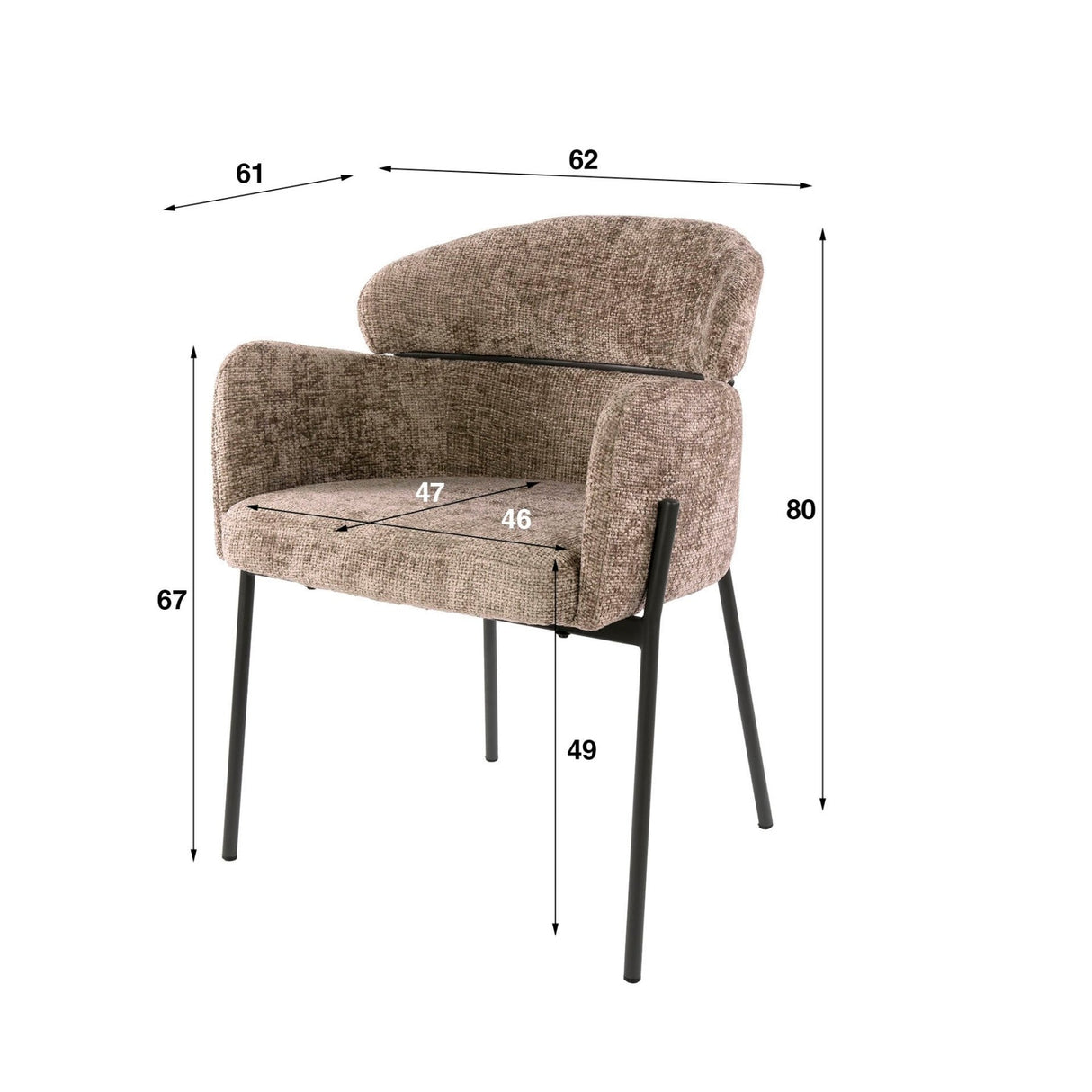 Dining room chair Chenille Taupe with round back and arm - Lola