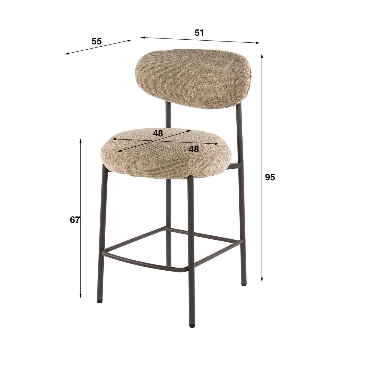 Bar stool Round Duo Cargo sand fabric - set of 2