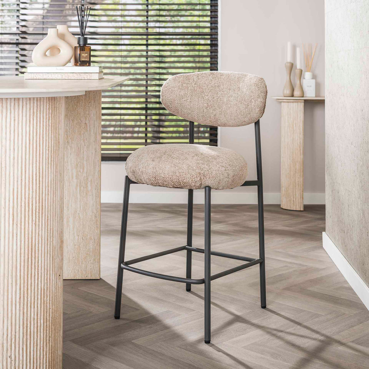 Bar stool Round Duo Cargo sand fabric - set of 2