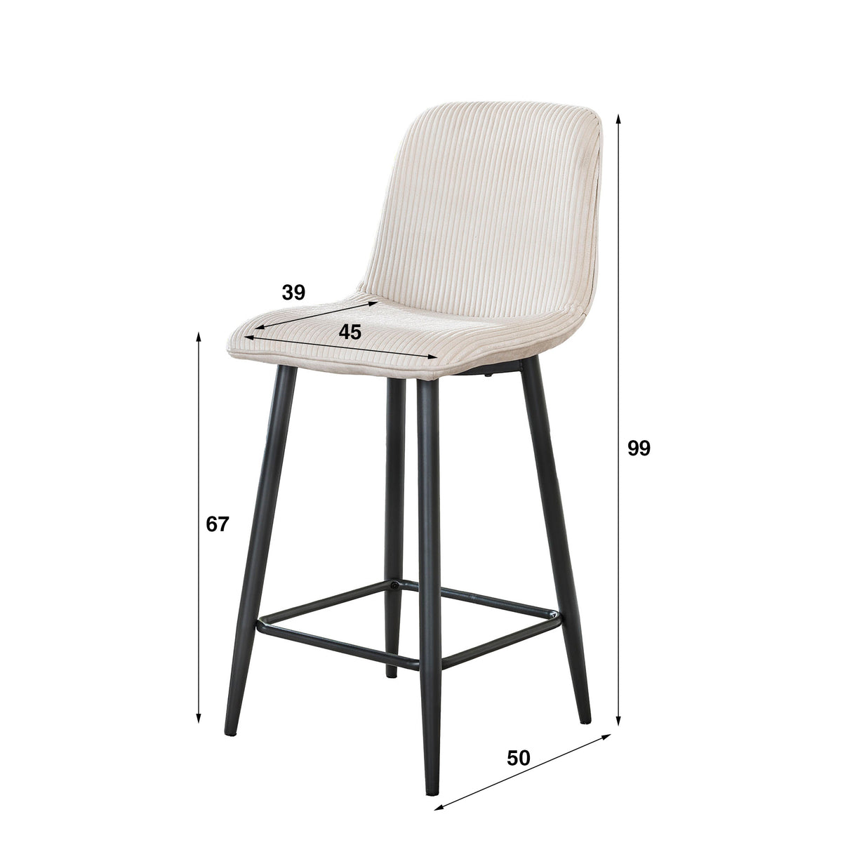 Set of 2 Lento Rib Rock Ivory bar stools
