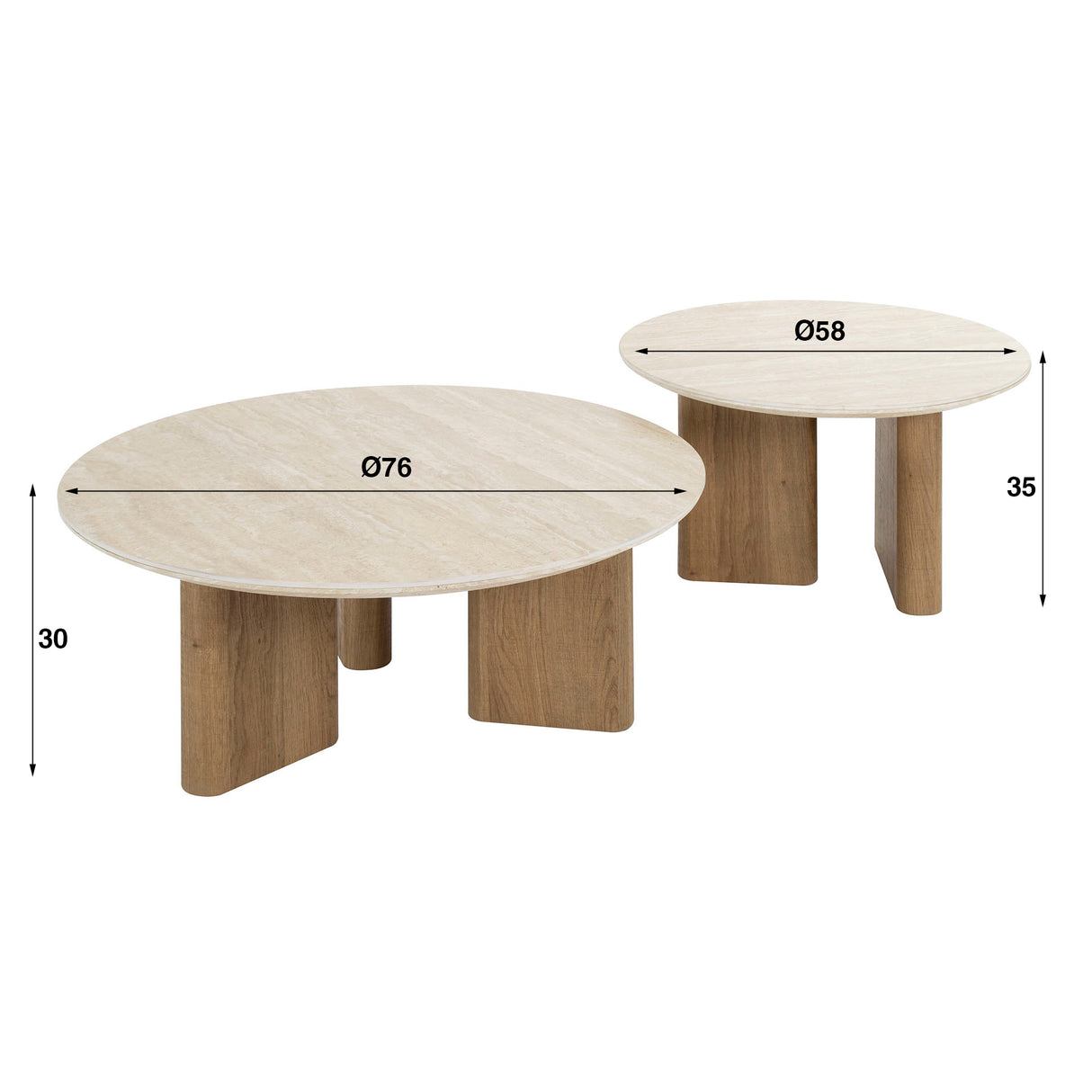 Coffee table set Nola Round - Ceramic Travertine (2-piece)