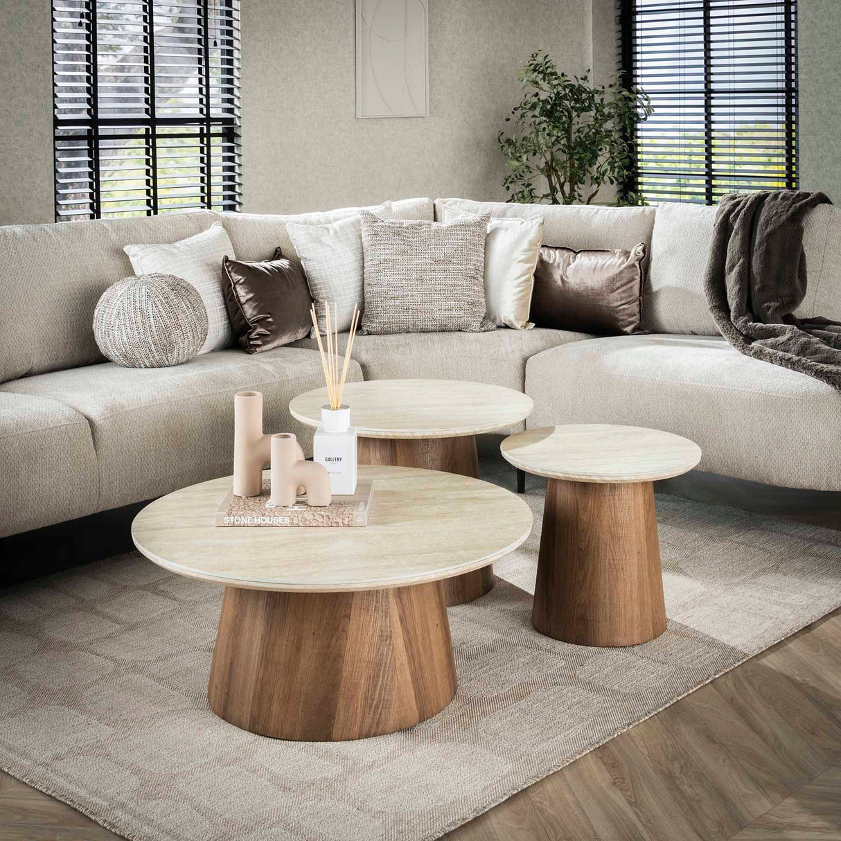 Trio Ø80 Coffee Table Set Ceramic Travertine
