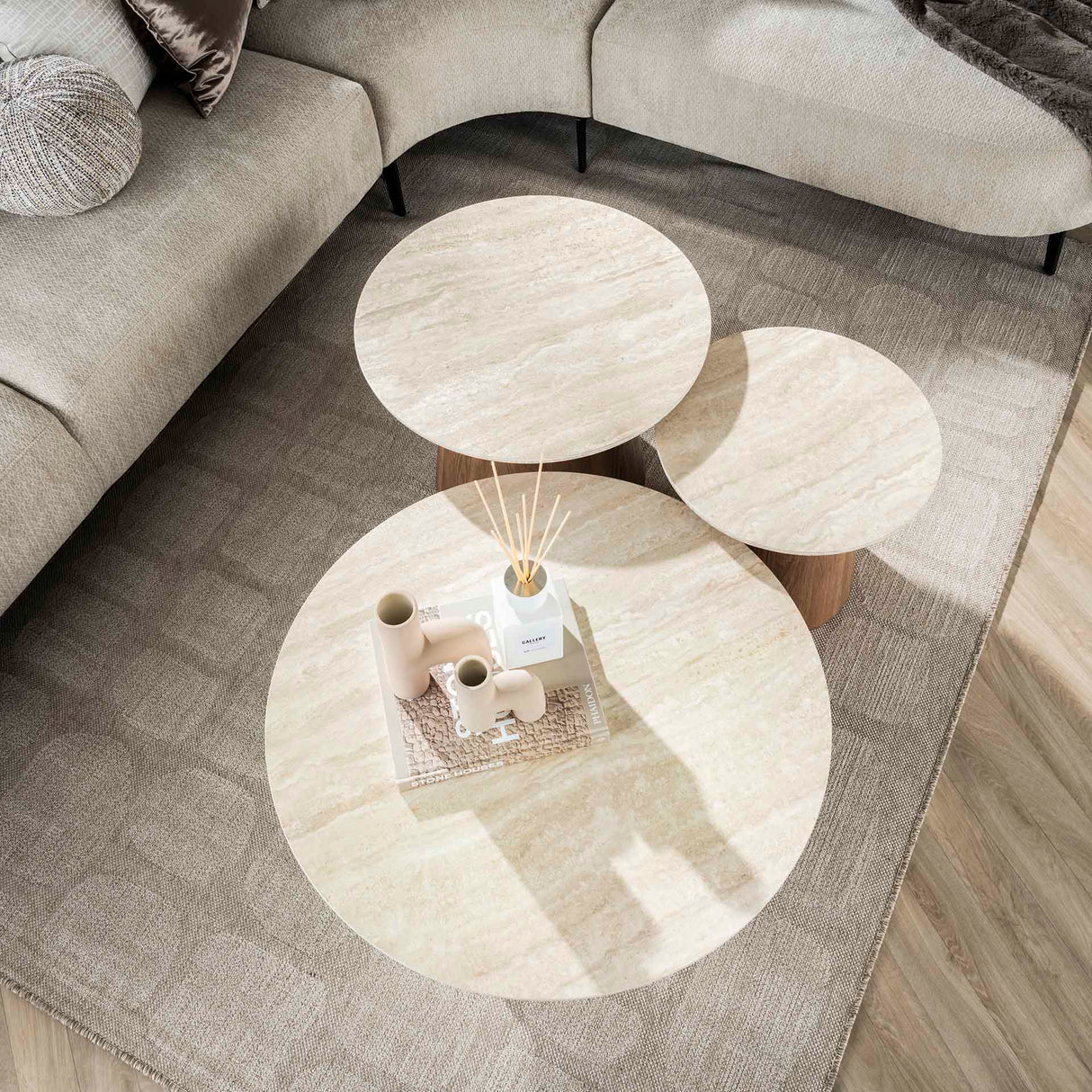 Trio Ø80 Coffee Table Set Ceramic Travertine