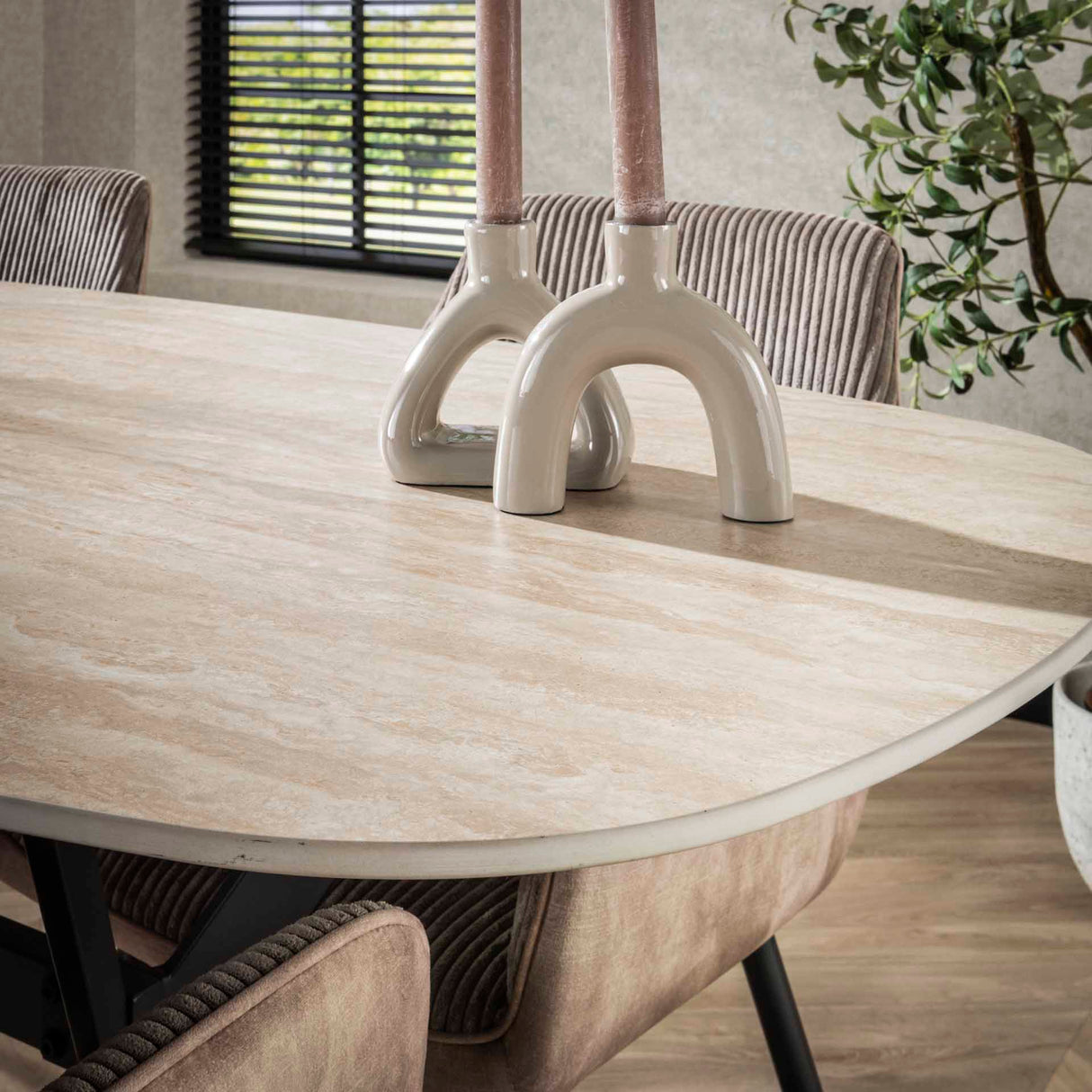 Dining Table Vesta Danish Oval Ceramic Travertine Look 180 cm