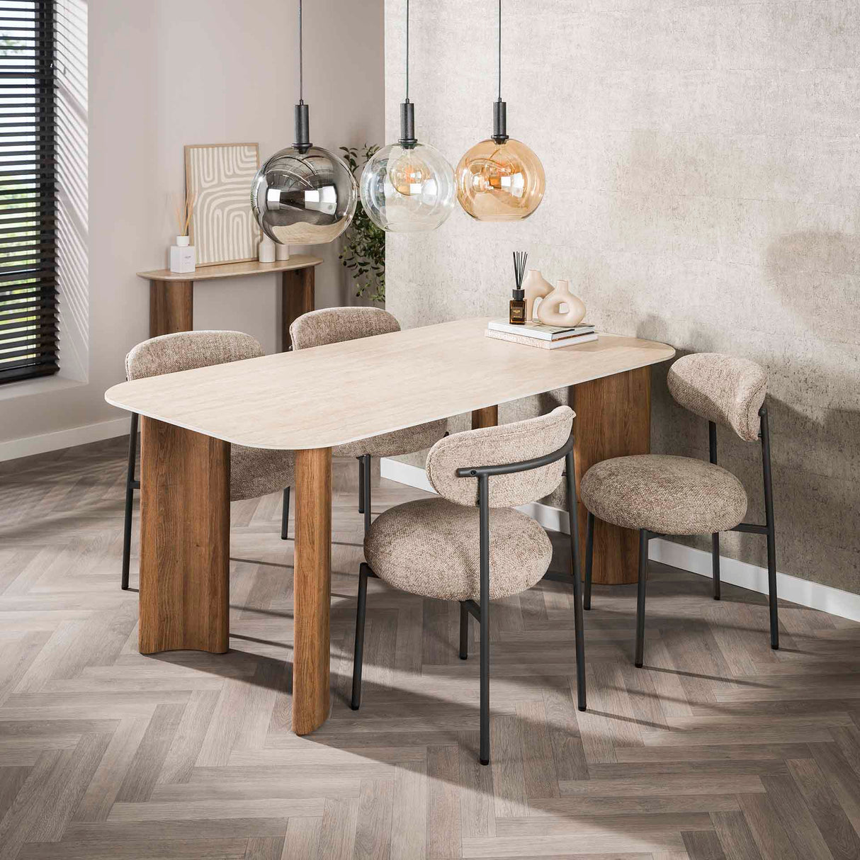 Vento Curvo Dining Table 180 Ceramic Travertine