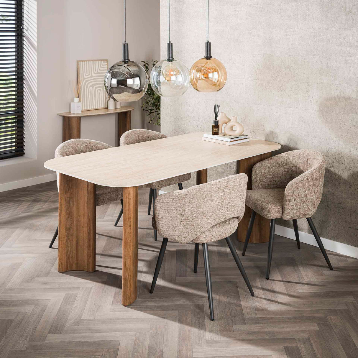 Vento Curvo Dining Table 180 Ceramic Travertine