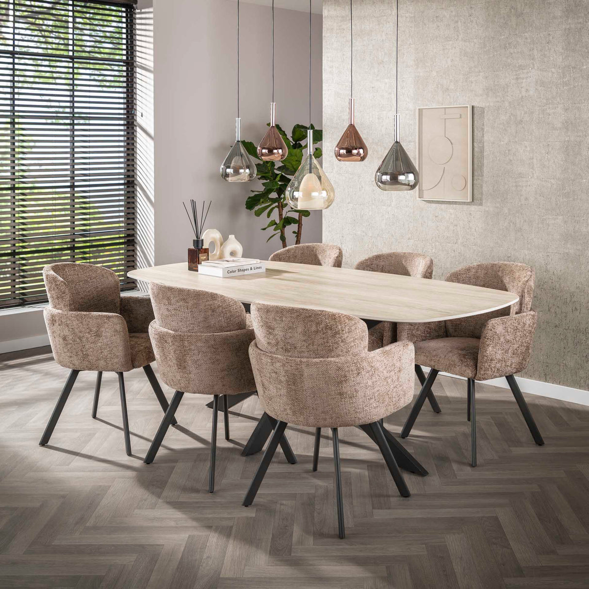 Valente Oval 215 Travertine 3D Ceramic Dining Table
