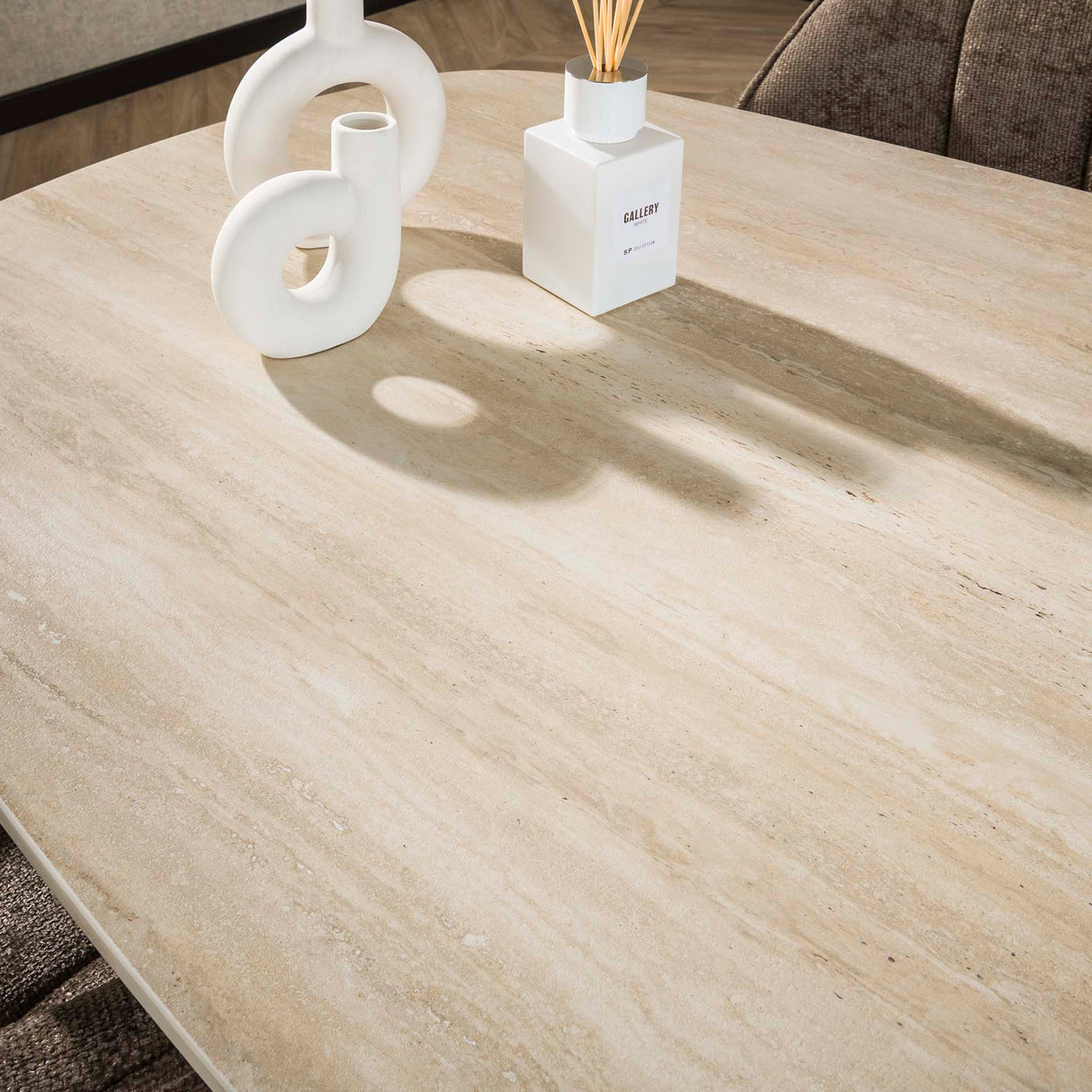 Valente Oval 215 Travertine 3D Ceramic Dining Table