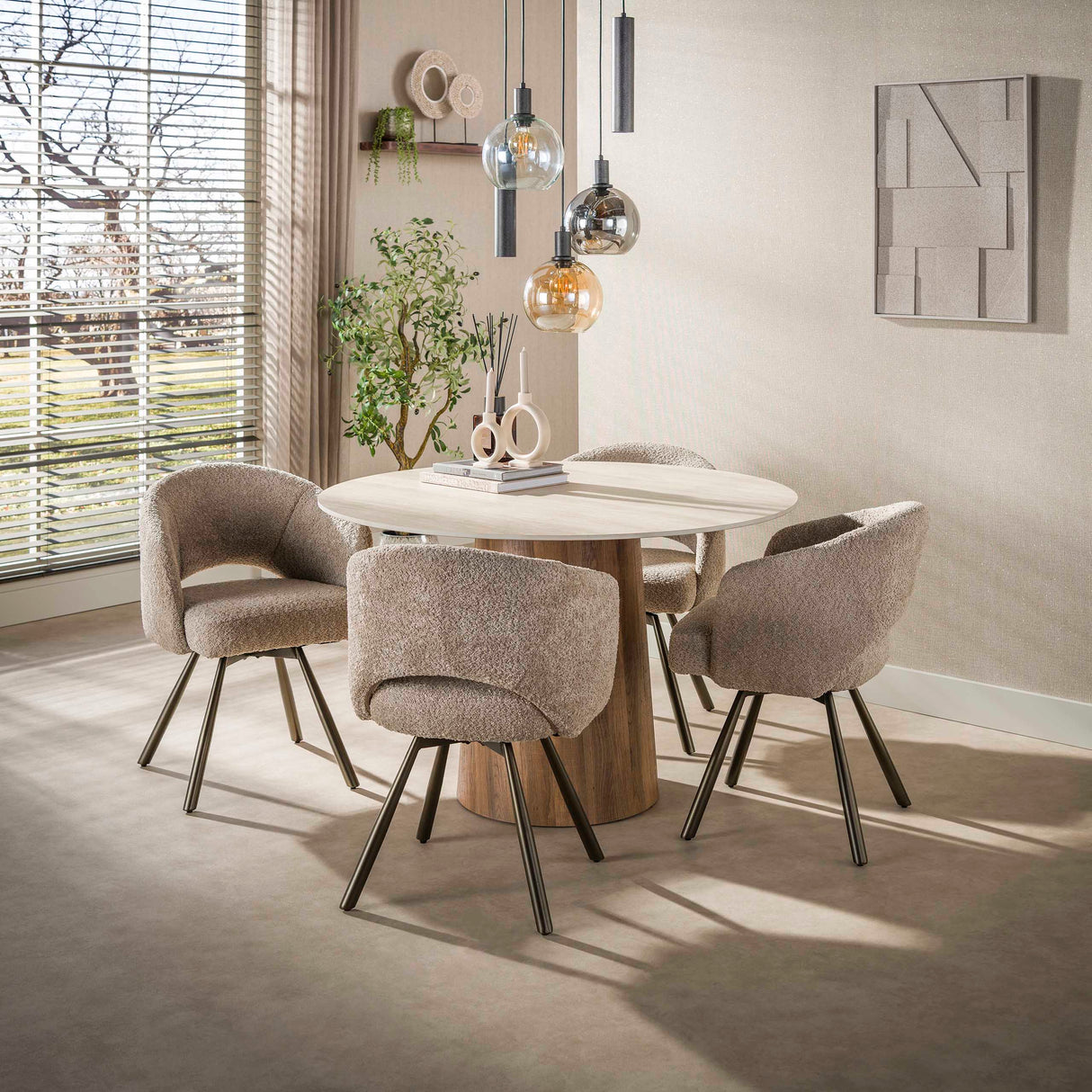 Round dining table Jimi Ø120 cm beige travertine ceramic