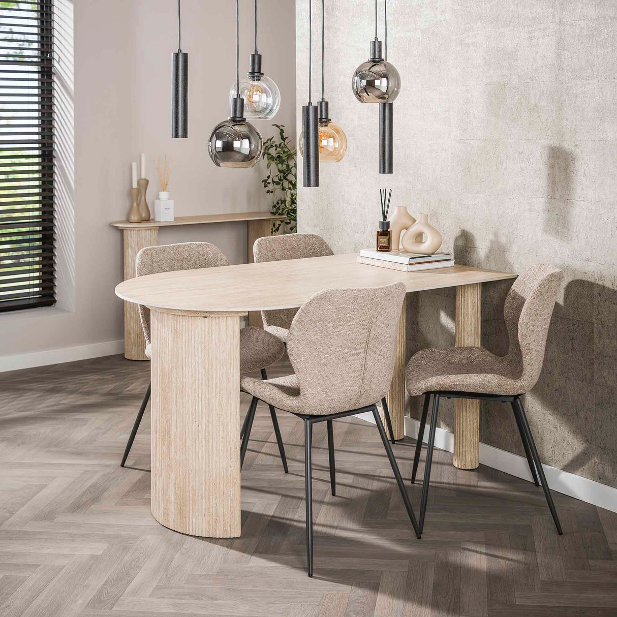 Arco Dining Table Ceramic Travertine 140x80 cm