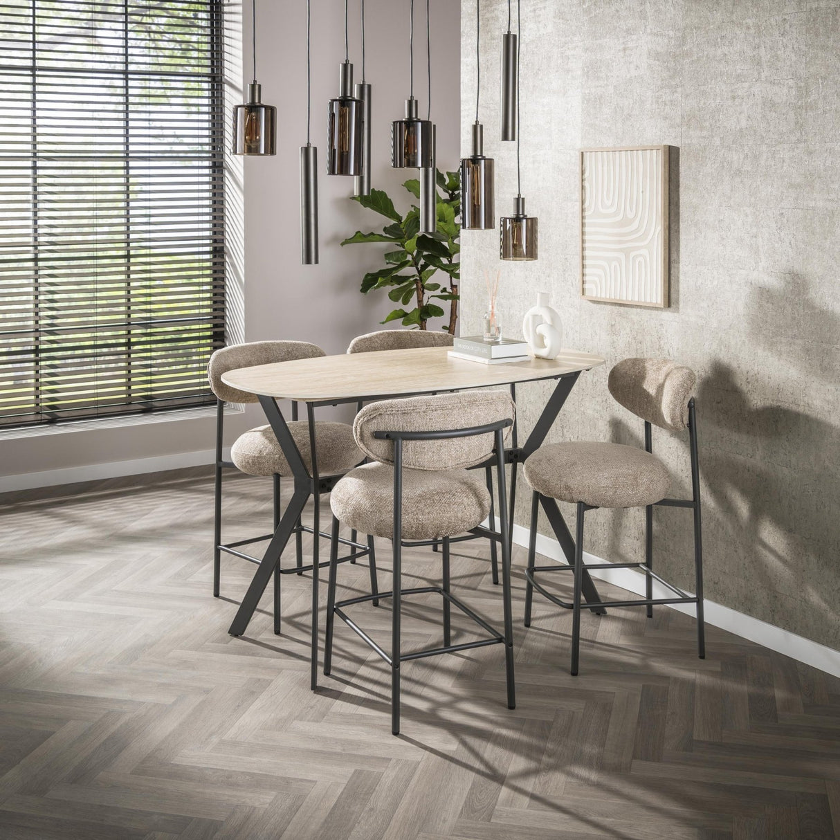 Rivoli Danish Bar Table Oval 140 cm Ceramic Travertine