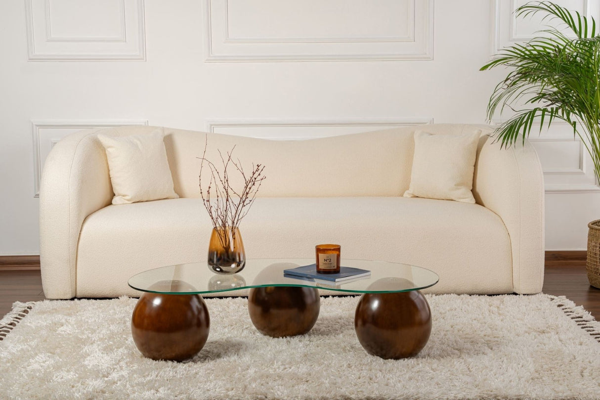 Living room table Sphere Walnut Transparent 120x70 cm Walnut Transparent Tempered glass