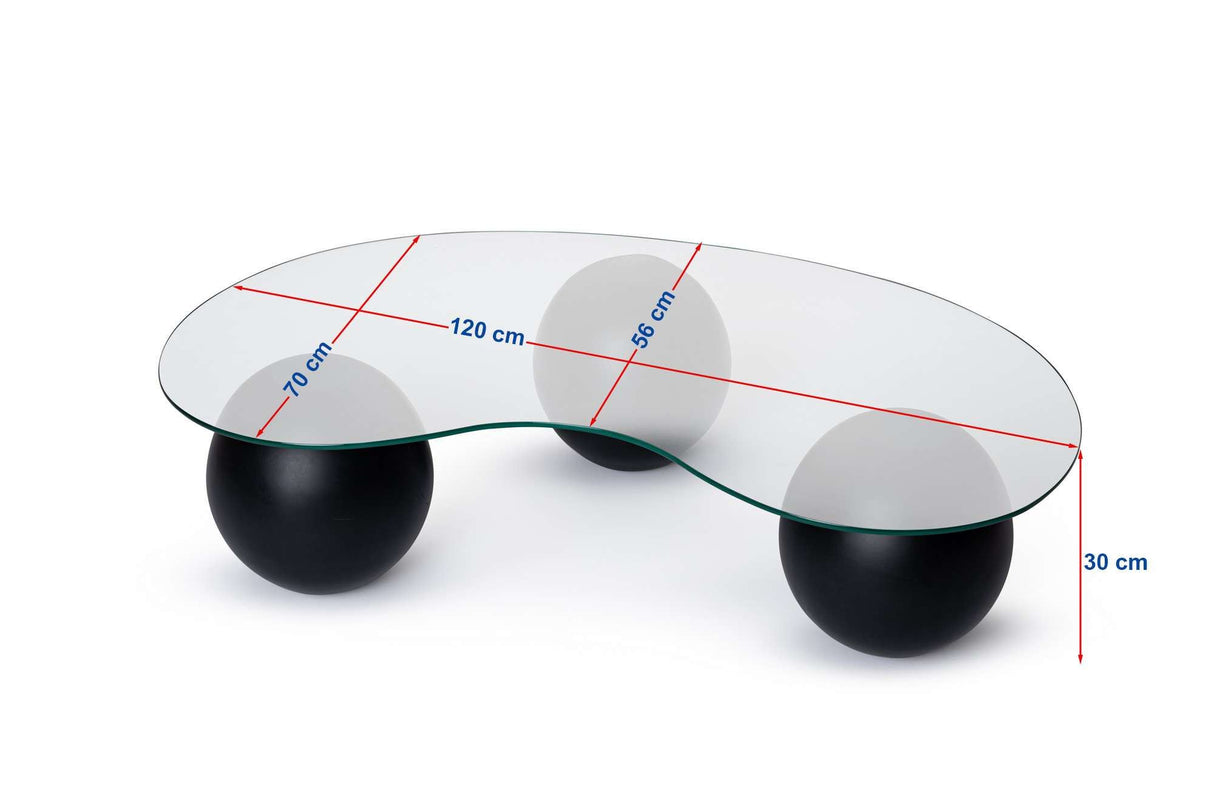 Salontafels - Organische salontafel transparant glas walnoot bolpoten Sphere 120x70 cm - Dimehouse