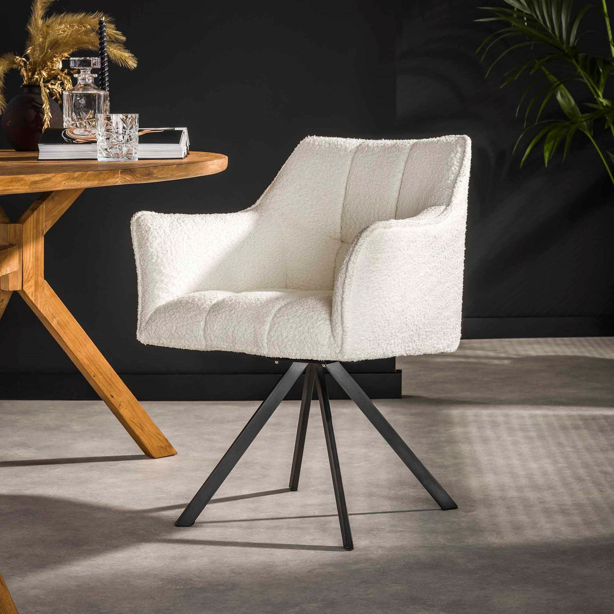 Dining chair Lino Bouclé White Swivel