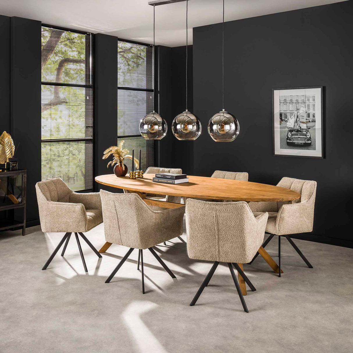 Dining chair Lino Bouclé Sand Swivel Grid