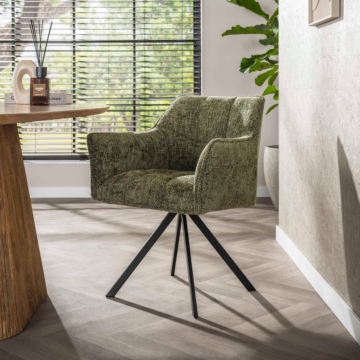 Eetkamerstoelen - Eetkamerstoel Lino Groen Draaibaar - Dimehouse