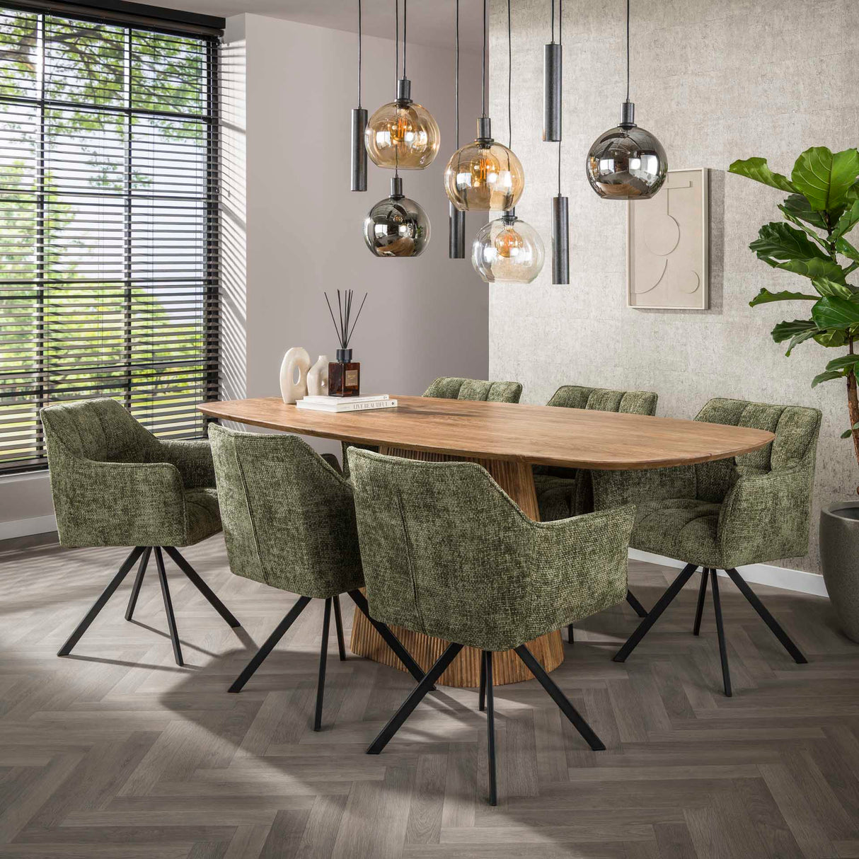 Eetkamerstoelen - Eetkamerstoel Lino Groen Draaibaar - Dimehouse