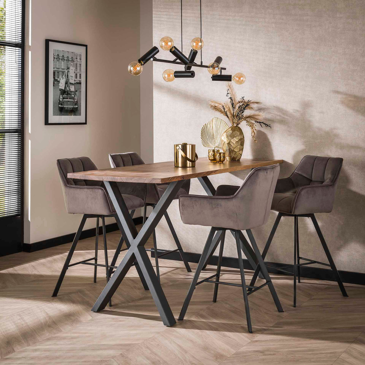 Set of 2 Lino Velvet Antracite Bar Stools Swivel