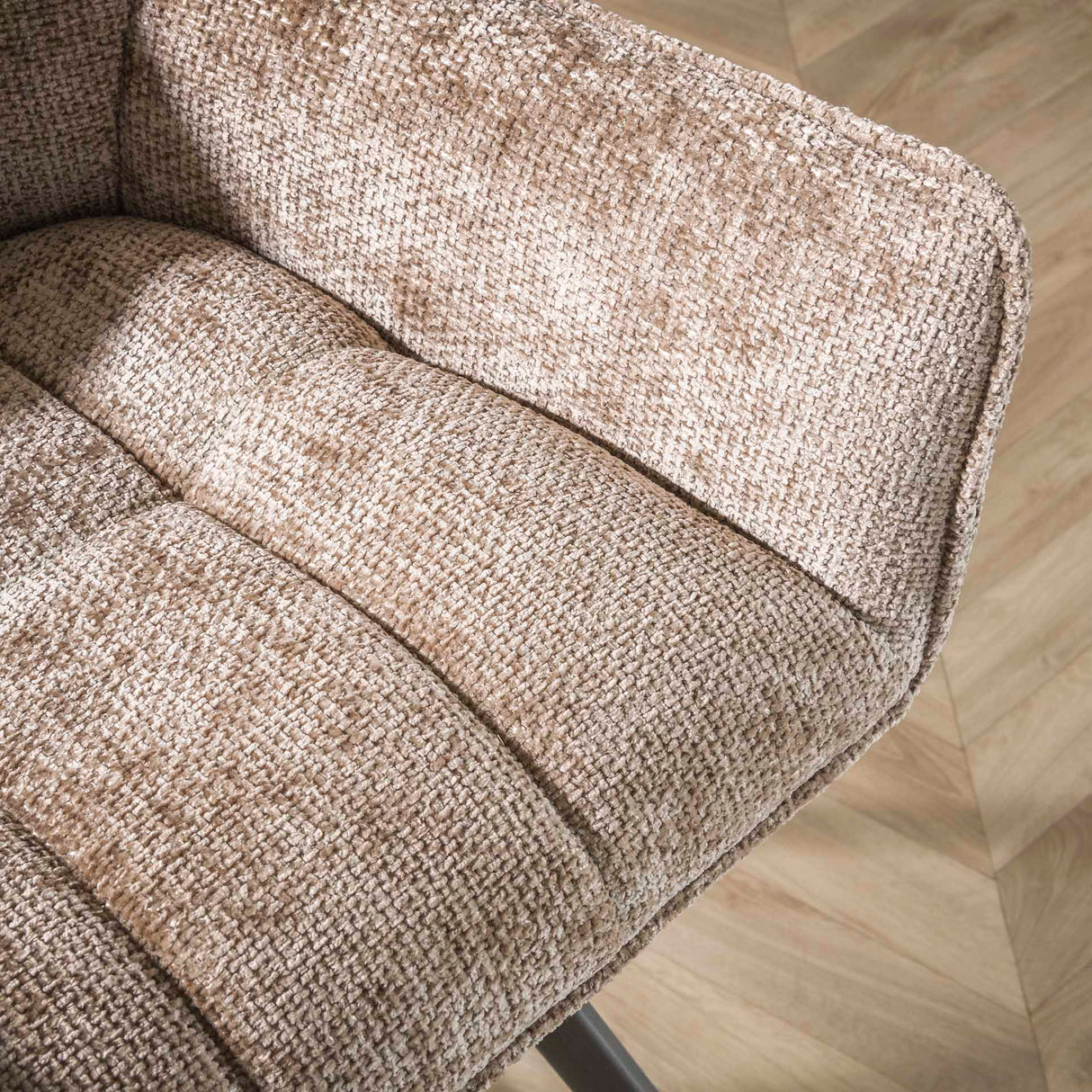 Set of 2 Bar Stools Lino Chenille Fabric Rich Champagne Swivel