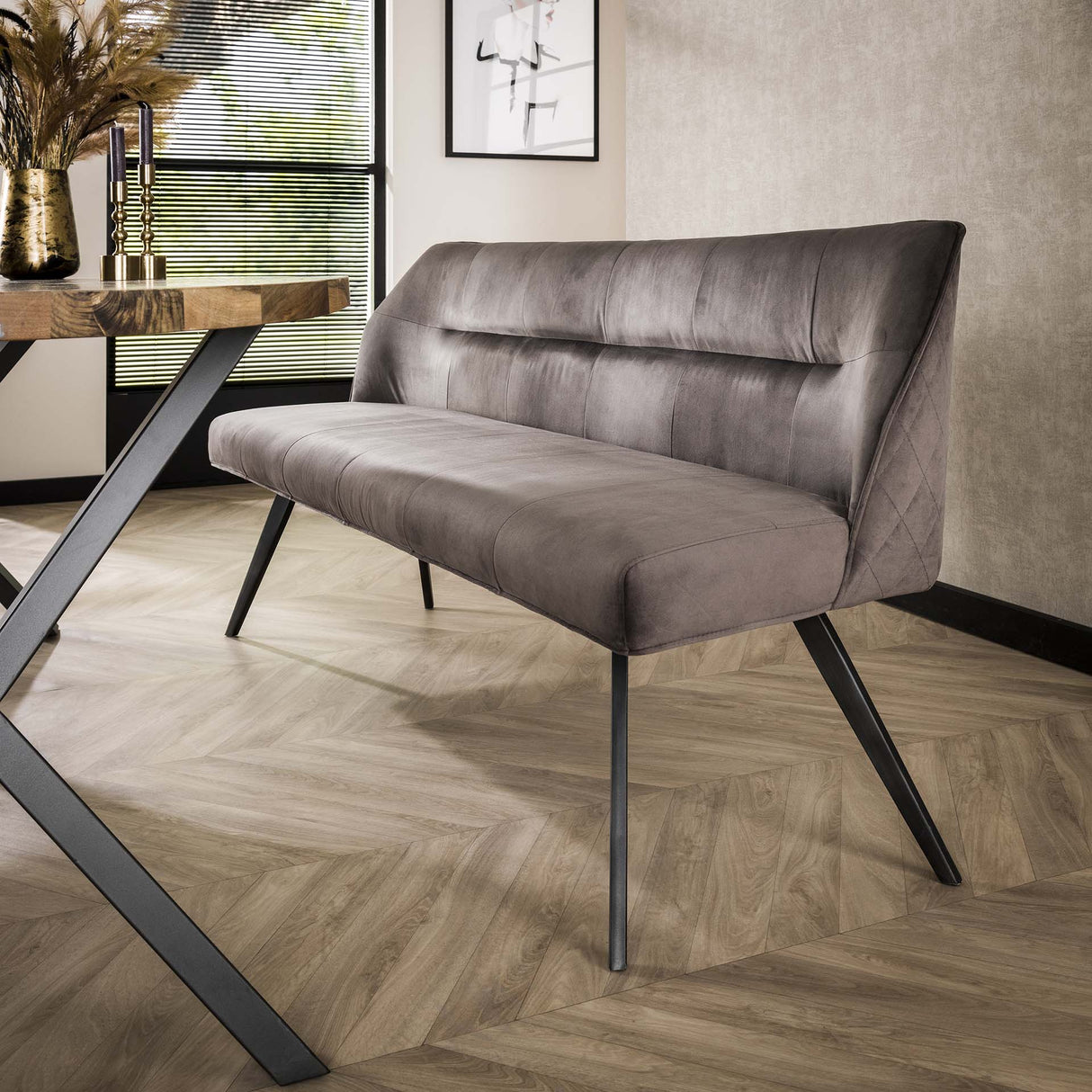 Chia Velvet Dining Bench Anthracite 188 cm
