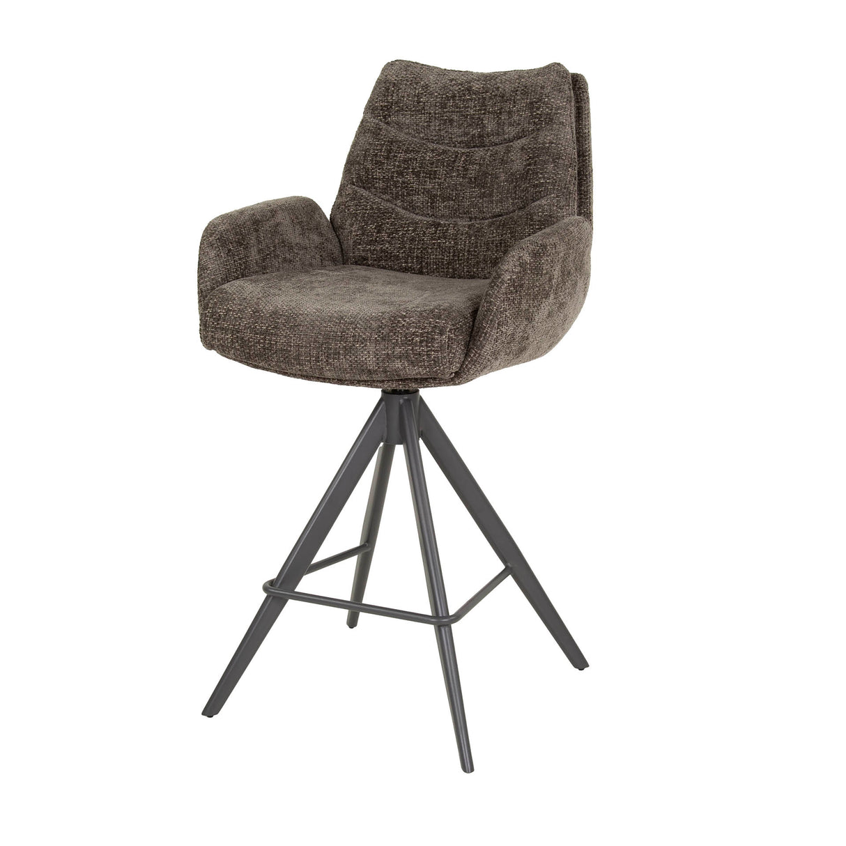 Set of 2 Elite Taupe Chenille Fabric Bar Stools Rich Swivel