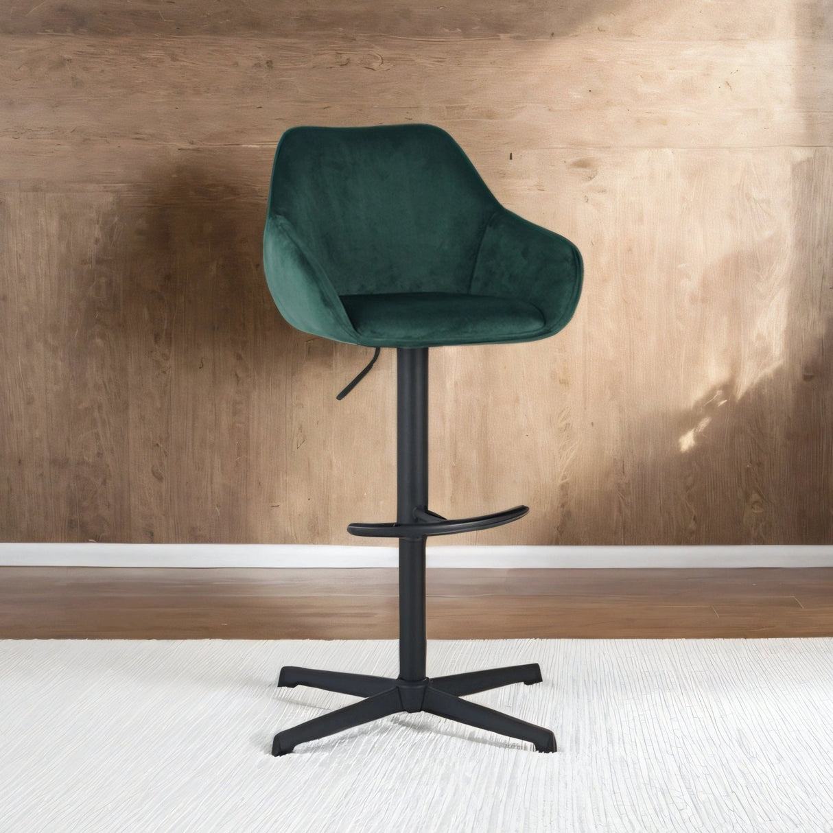 Venom Bar Stool Green Velvet - adjustable rotating bar seat with armrest
