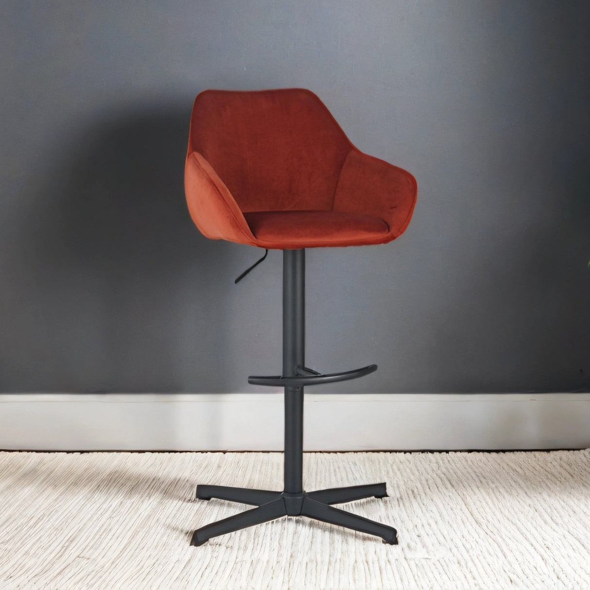 Venom Bar Stool Copper Velvet - adjustable rotating bar seat with armrest