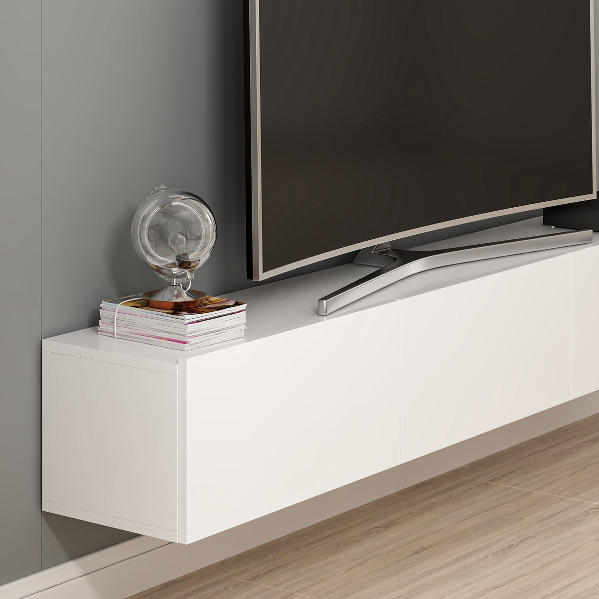 TV Meubels - TV Meubel Set Rigel Wit Melamine 180x30x32 cm - Dimehouse