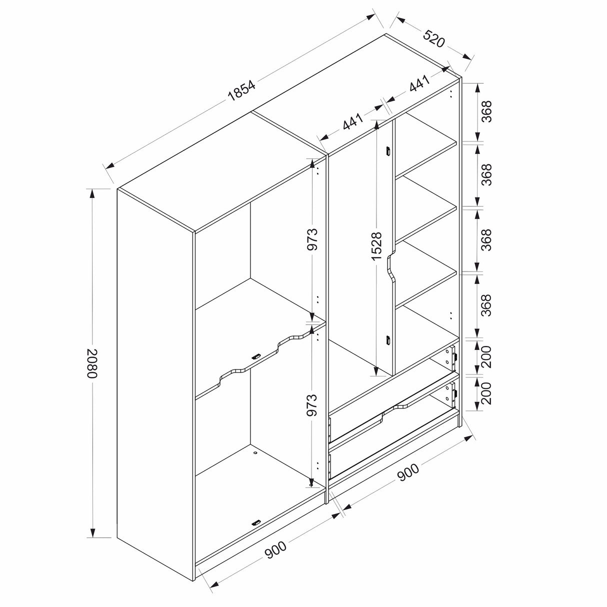 Kledingkasten - Kledingkast Elina Antraciet Goud Melamine 185x208x52 cm - Dimehouse