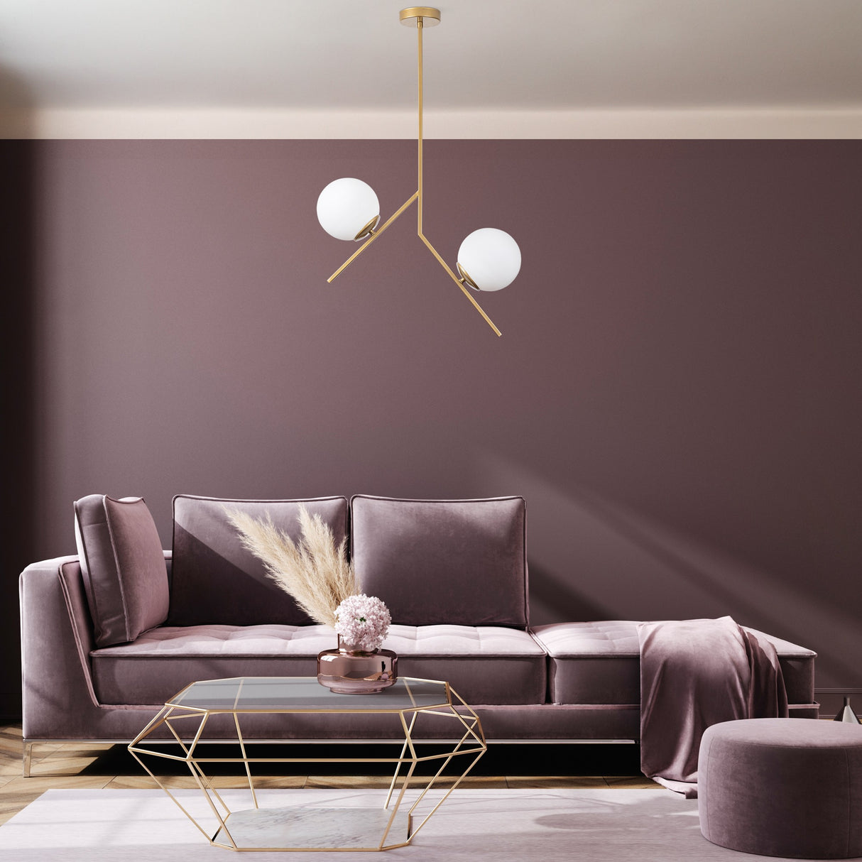 Pendant lamp 2-light Gold Glass Nimbus