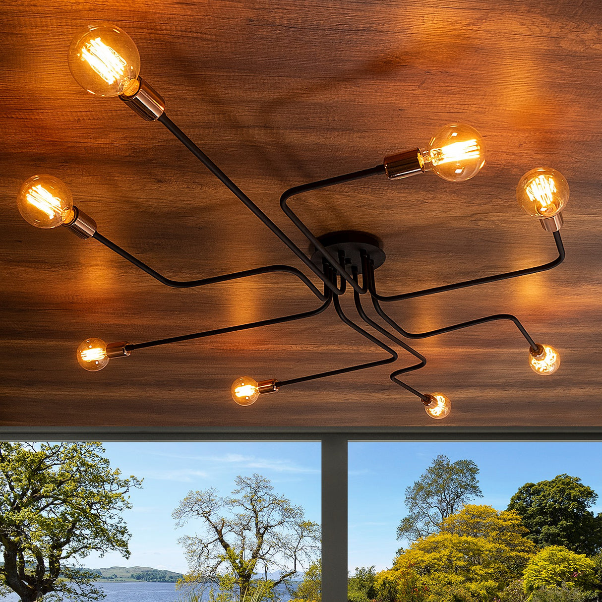 Pendant lamp 8-light XL Black Metal Striker