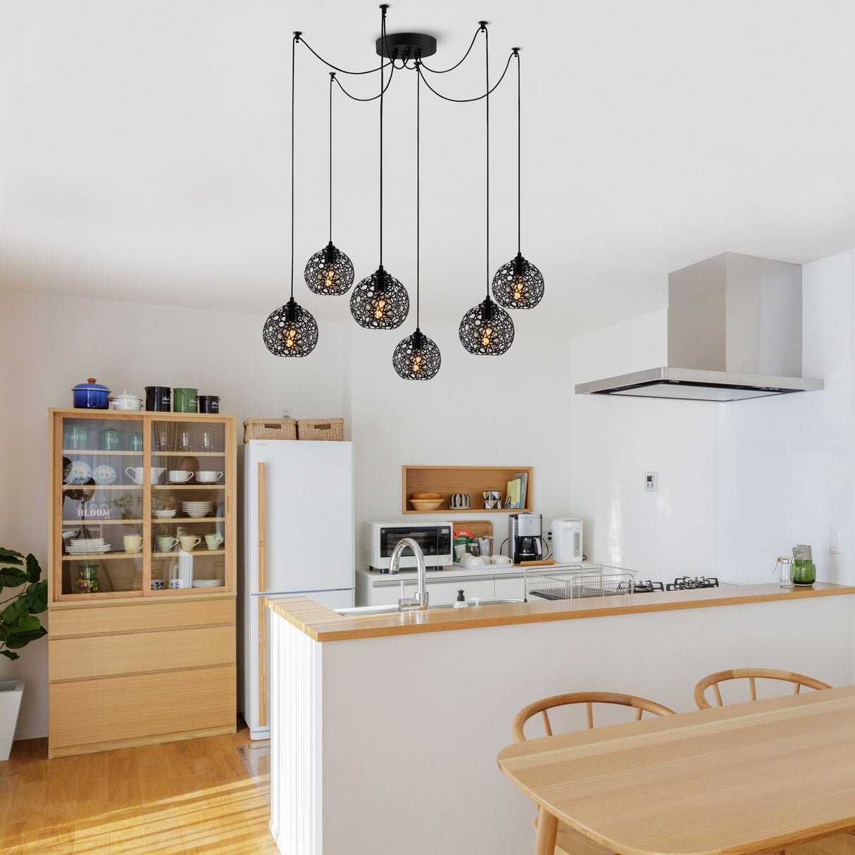 Pendant light 6-light Black Metal Quartz