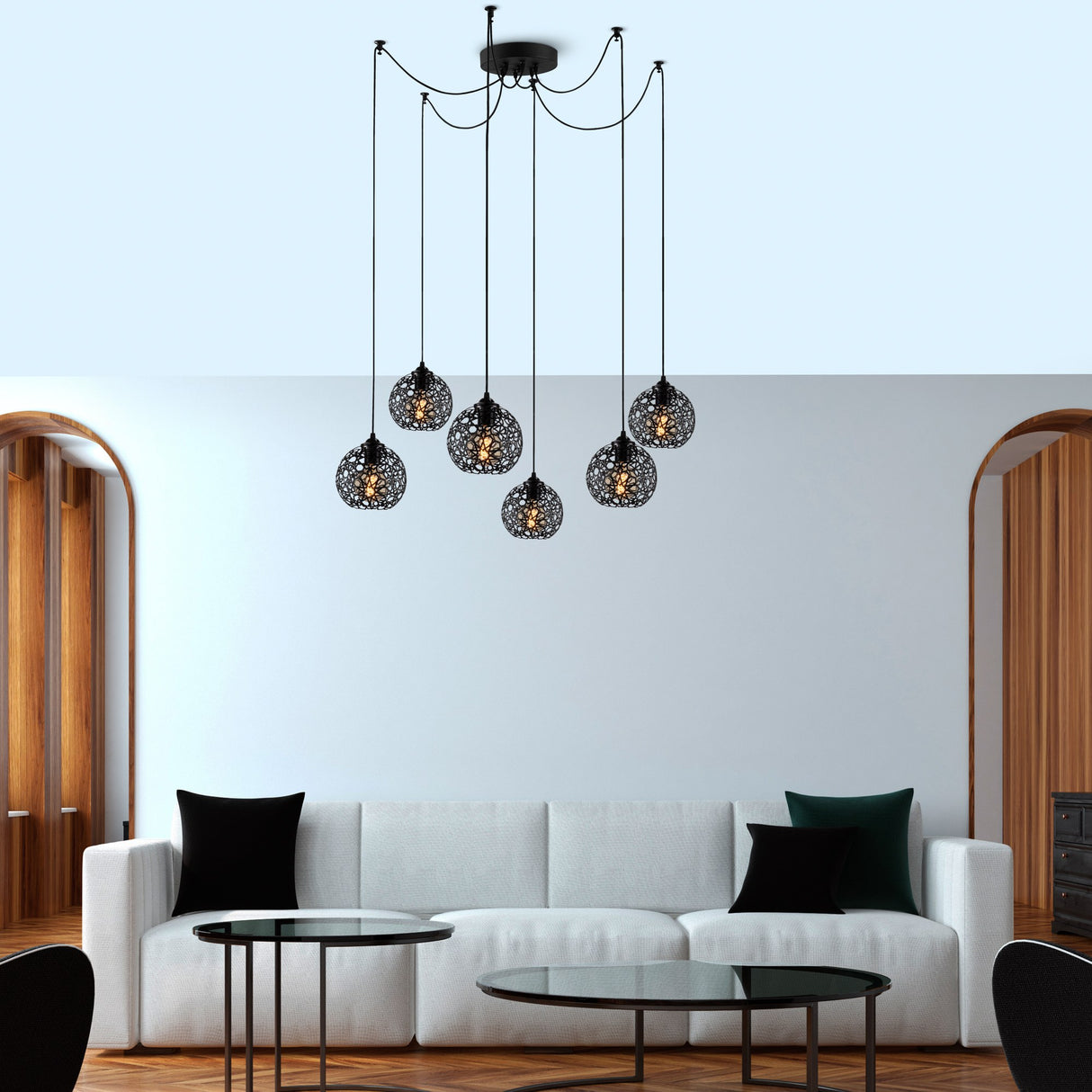 Pendant light 6-light Black Metal Quartz