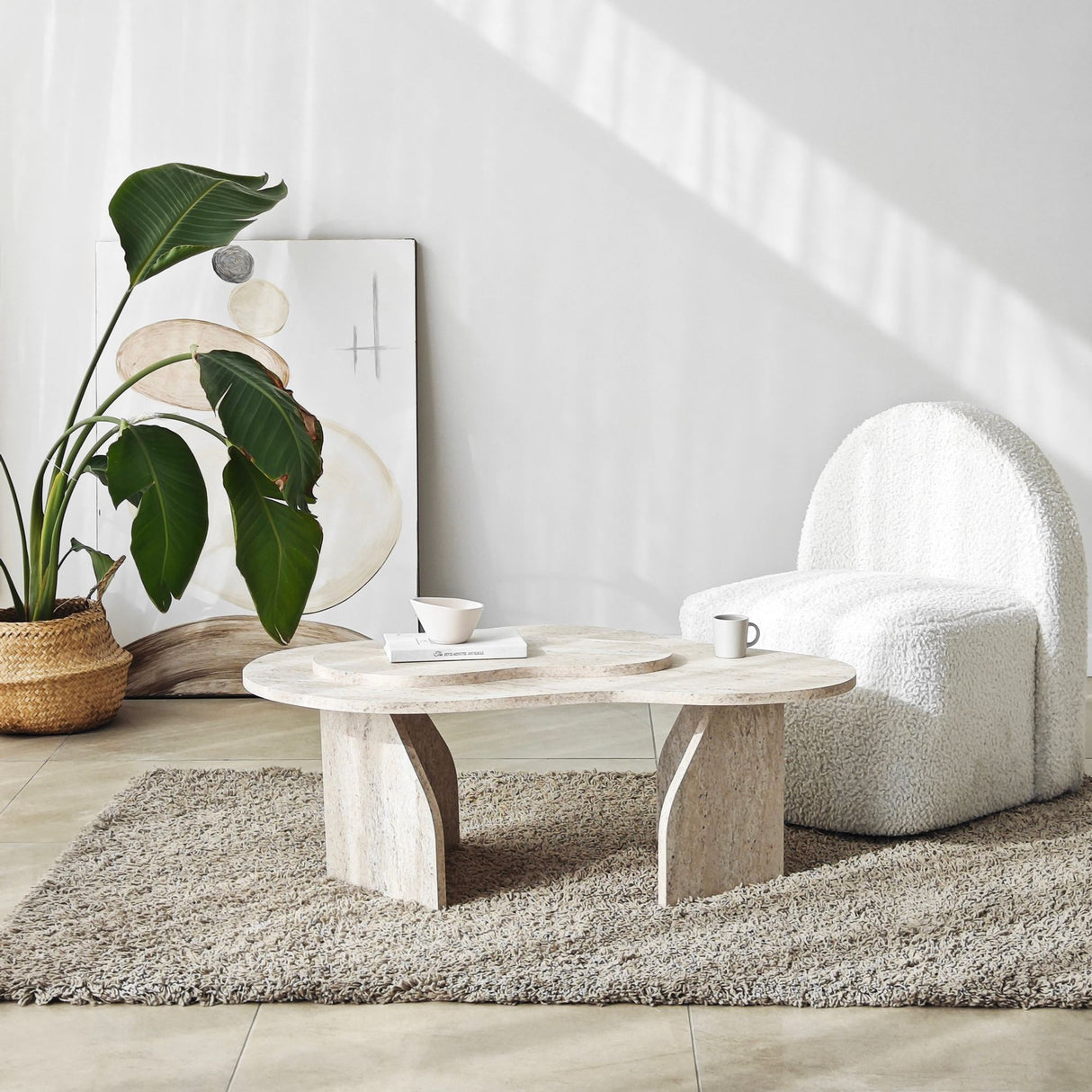 Organic Coffee Table Travertine Melamine marble look Melta - 105x65 cm